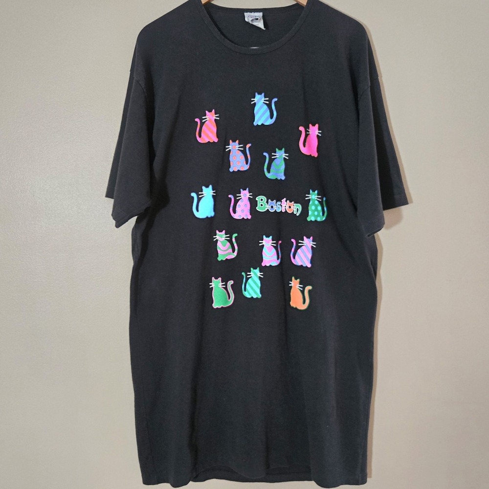VTG 90s USA Cal Cru Cat Graphic T Shirt Dress Oversized Single Stitch 100 Cotton